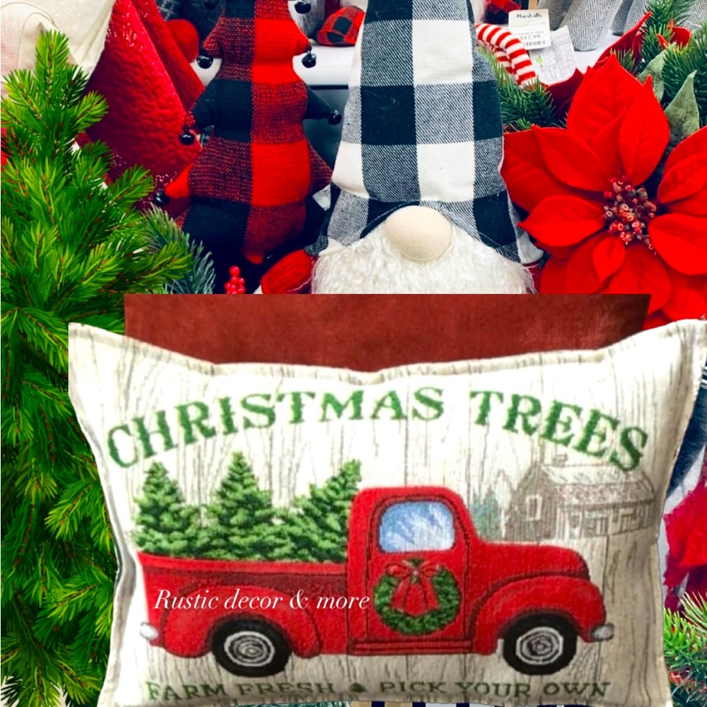 Farmhouse Red Truck Pillow Decor